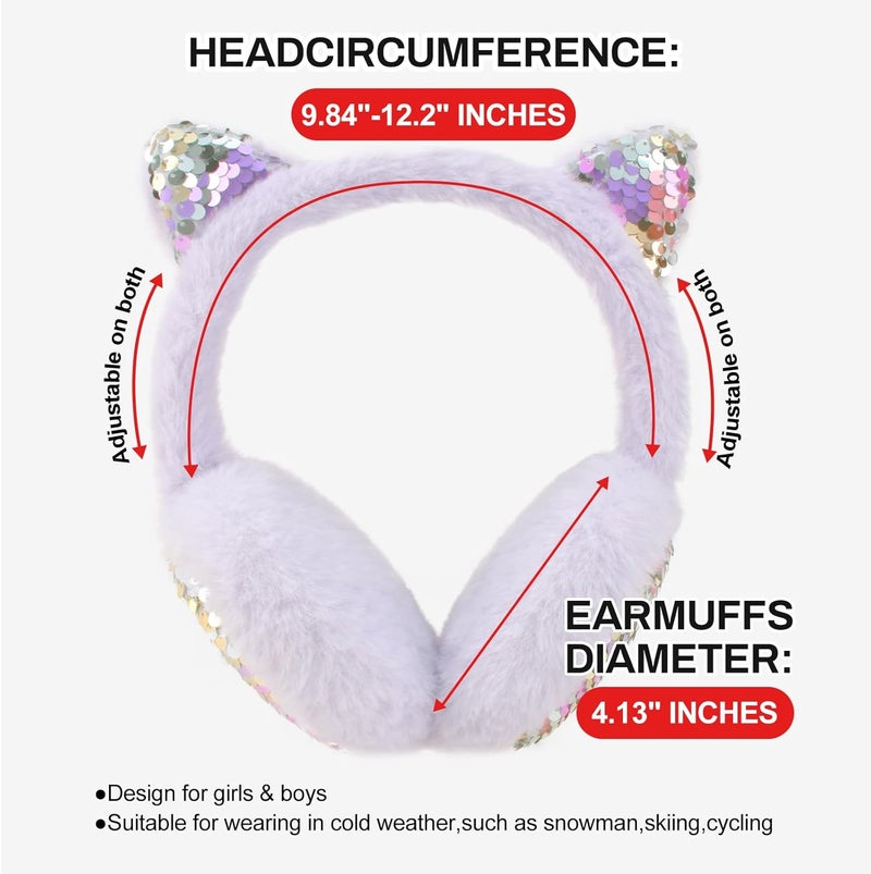 EDCYF Ear Muffs Gloves Set for Kids Girls Winter Ear Muffs Adjustable Sequins Warm Earmuffs Furry Outdoor - Image 3